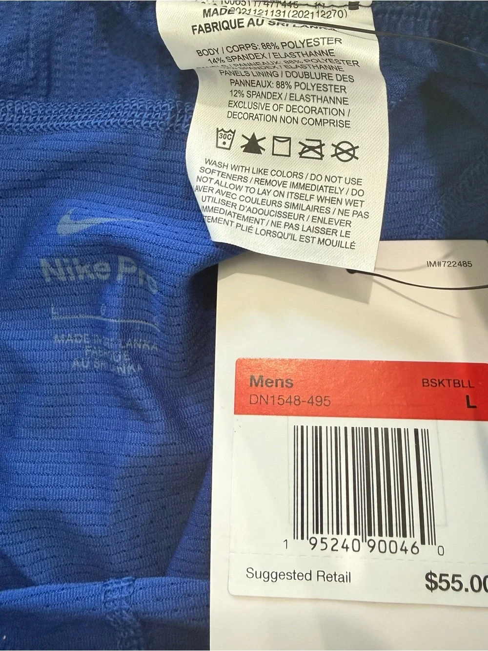Nike Pro NBA Team Issued 3/4 Compression Tights Blue DN1548-495 Men’s Sz L New